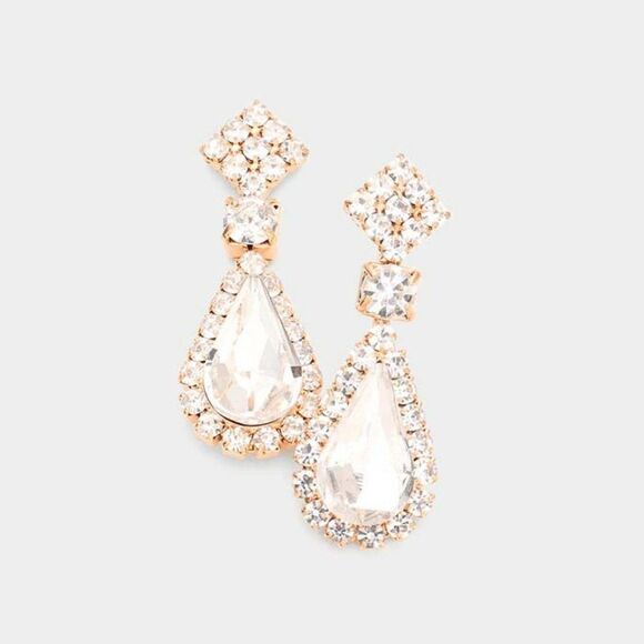Teardrop Stone Accented Dangle Evening Rose Gold Earrings - Picture 1 of 6